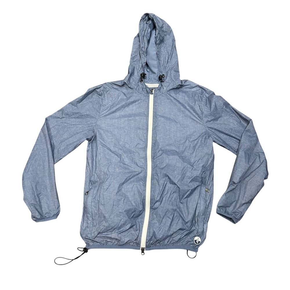 Johnnie-O Blue Chambray Full Zip Hooded Windbreaker Jacket Medium